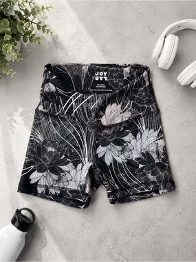 JoyLab Black & White Floral High-Rise Bike Shorts